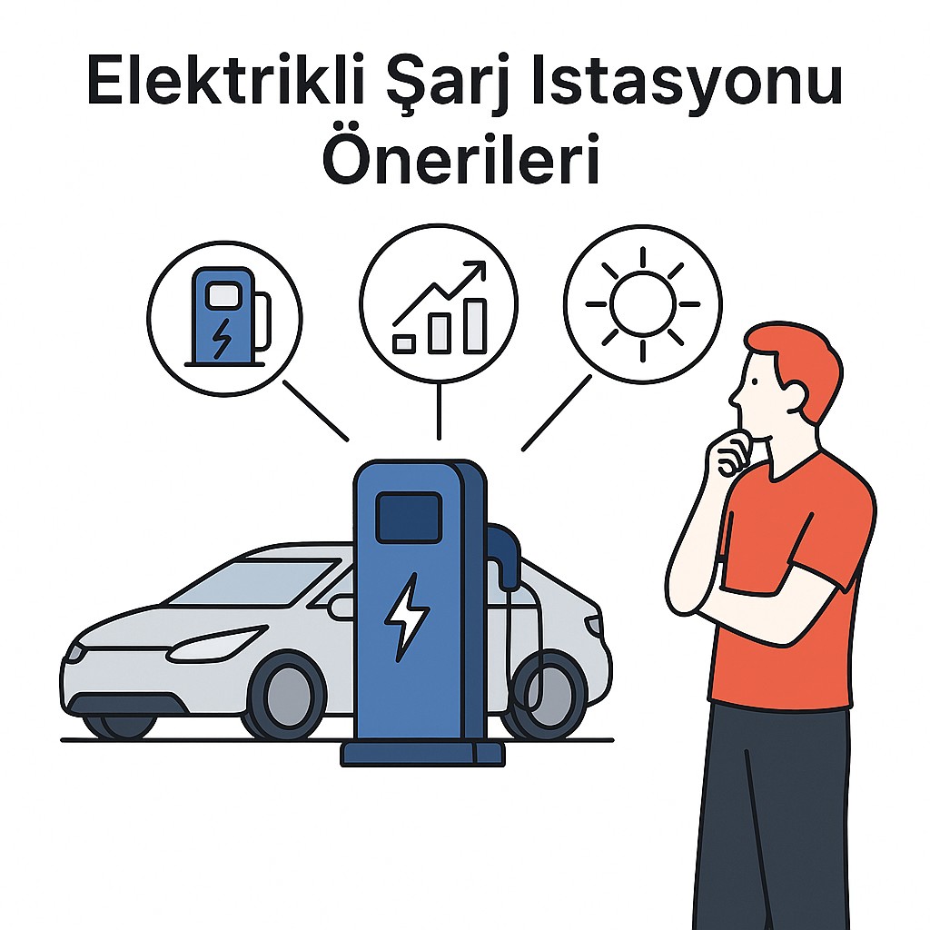 İstanbul elektrikçi Elektrikli Şarj İstasyonu Önerileri: 2025 Kapsamlı Rehber Elektrikli araç ve istasyon seçimi hakkında öneri sunan çizim