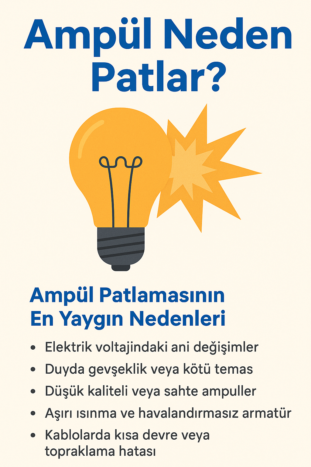 Ampul patlamalarının nedenlerini listeleyen bilgi grafiği.
