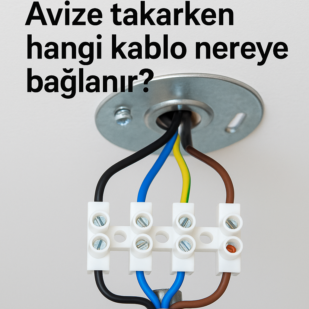 İstanbul elektrikçi Avize takarken hangi kablo nereye bağlanır? Avize montajı sırasında tavan bağlantı noktasındaki faz, nötr ve toprak kablolarının terminal bloğuna doğru şekilde bağlandığı detaylı görüntü
