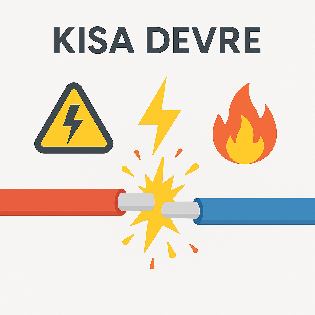 İstanbul elektrikçi ⚡ Kısa Devre Nedir ve Nasıl Önlenir? Kısa devre şeması - iki kablonun birbirine temas ederek kıvılcım çıkarması ve yangın riski